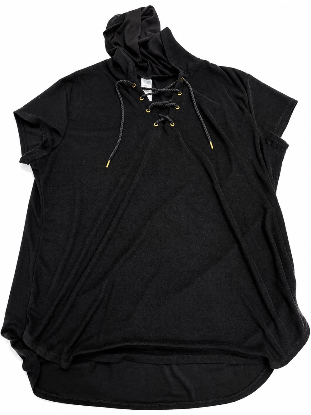 Time and Tru Black Lace-Up Hooded Terry Feel Tunic Top – Size 2X